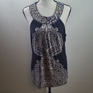 INC International Concepts Blue and Silver Embellished Tank Top